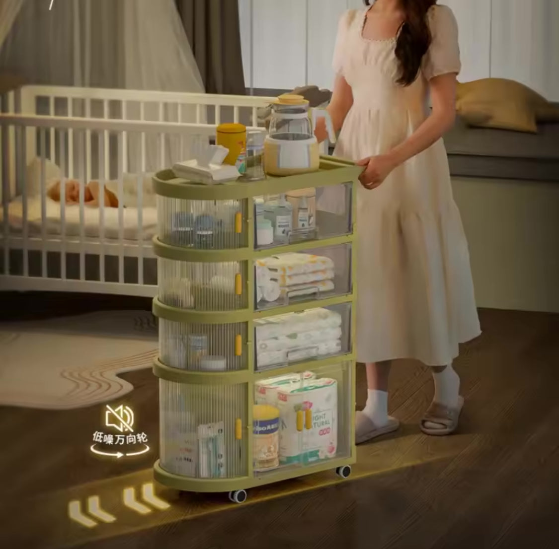 Foldable Baby Rack Trolley With Wheels, Multi Layer Sundries Storage Organizer, Movable Snack Storage Rack Foldable Baby Rack Trolley With Wheels, Multi Layer Sundries Storage Organizer, Movable Snack Storage Rack